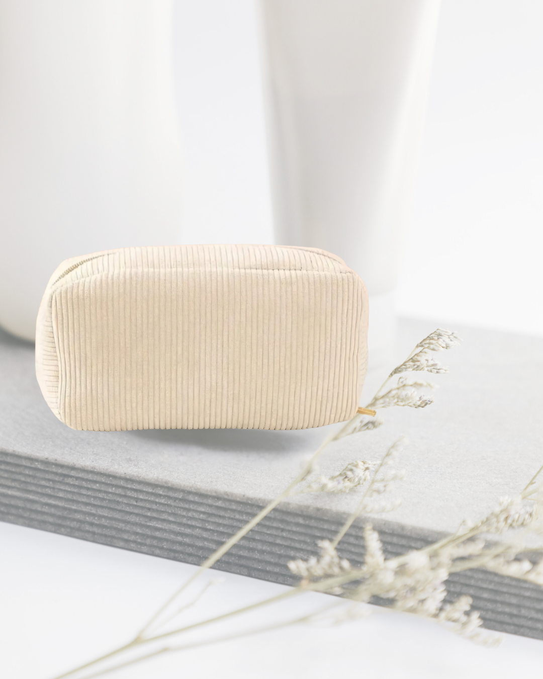 TROUSSE A COSMETIQUES BEIGE VELOUR CÔTELÉ