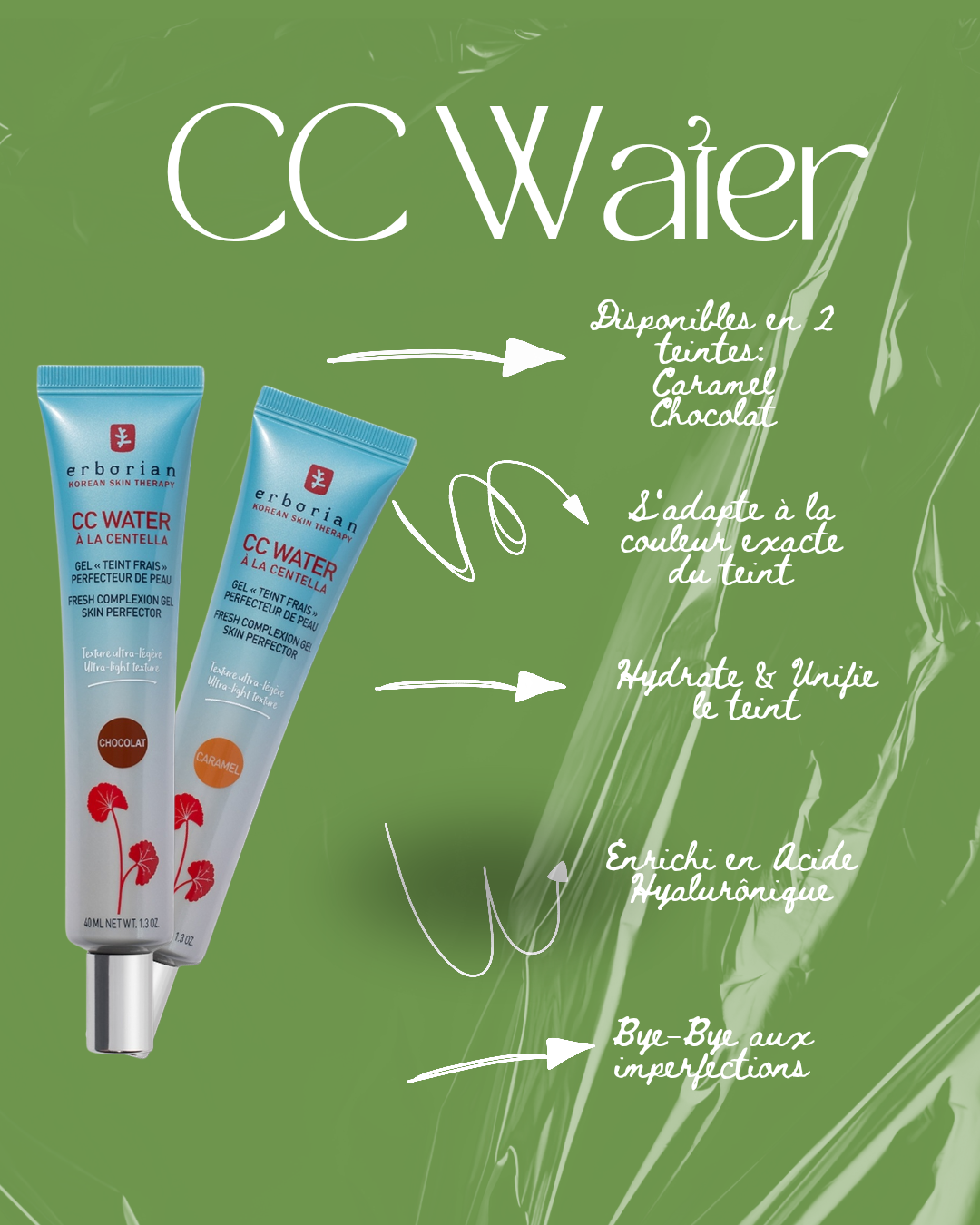 ERBORIAN CREME TEINTEE CC WATER A L'ACIDE HYALURONIQUE 45ML #CARAMEL