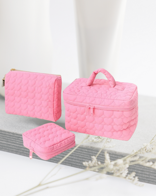 ENSEMBLE DE 3 TROUSSES DE TOILETTES ROSE SURPICURES COEURS