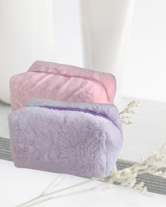 TROUSSE DE MAQUILLAGE POURPRE EN FAUSSE FOURRURE